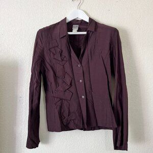 Lilith Women's Ruffle Long Sleeve Button Down Shirt Purple Casual Lightweight